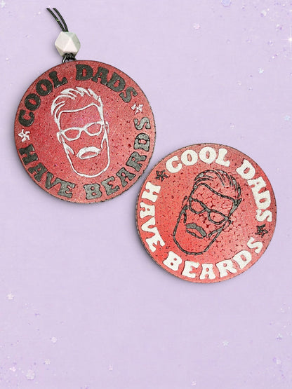 BeFreshie Cool Dads Have Beards car freshies in red with black and white bearded man graphic designs