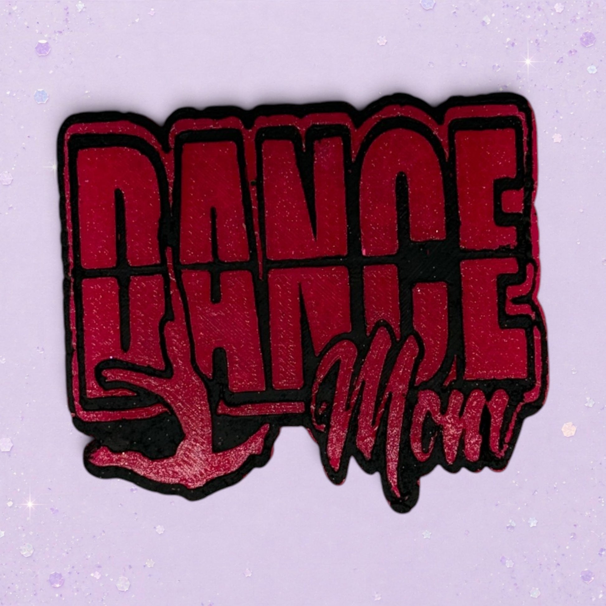 BeFreshie red and black glittery Dance Mom freshie with a dancer silhouette.