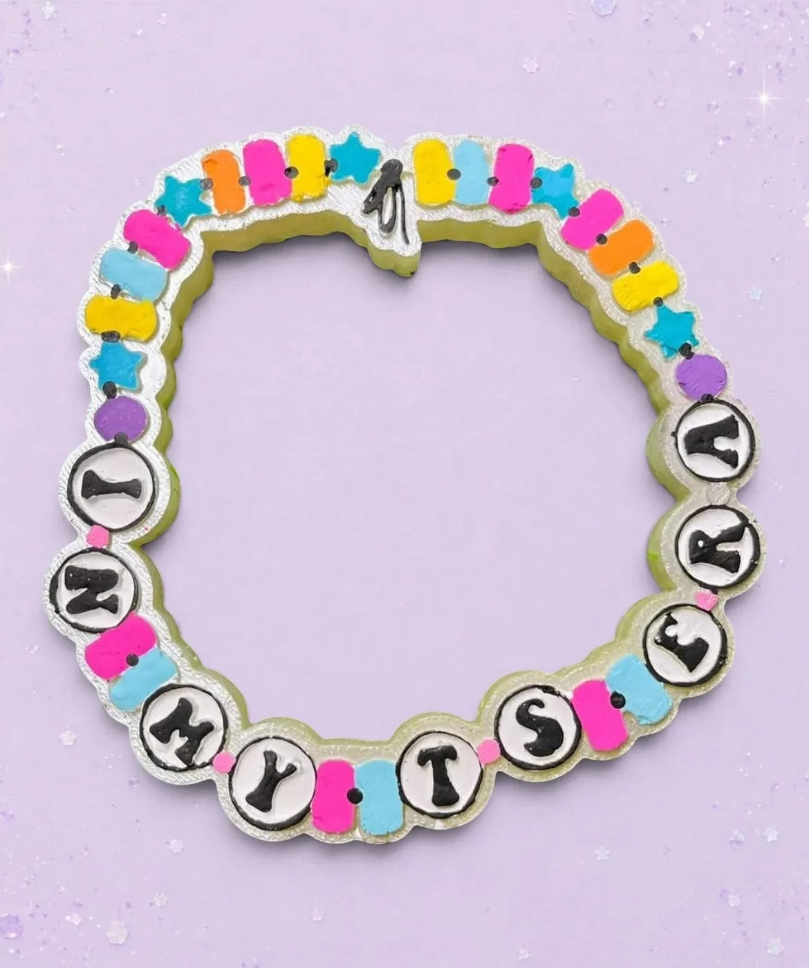 BeFreshie In My TS Era friendship bracelet freshie with colorful beads and stars.