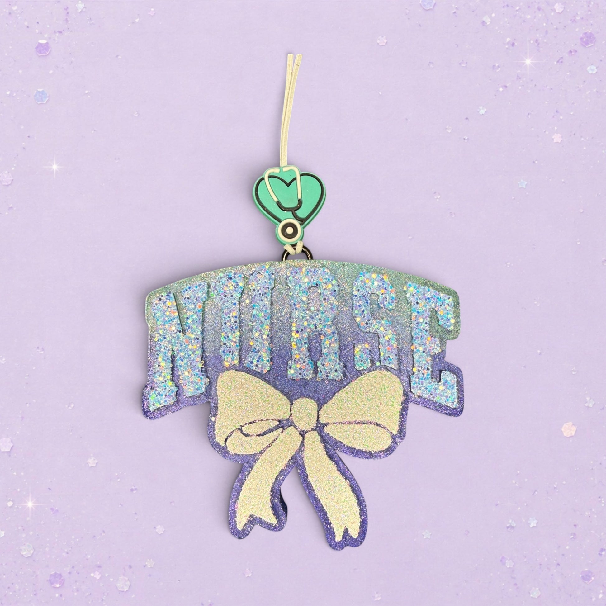 BeFreshie glitter nurse freshie with a bow and stethoscope heart charm