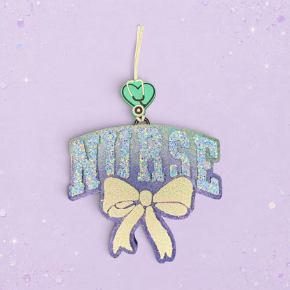 BeFreshie glitter nurse freshie with a bow and stethoscope heart charm