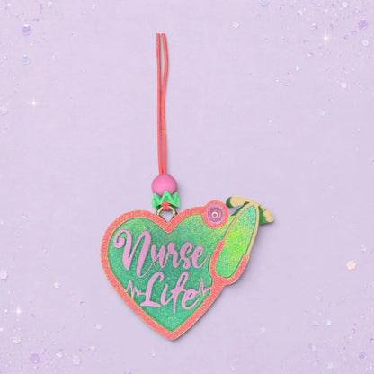 BeFreshie glittery heart-shaped nurse life freshie with stethoscope accent and pink cord